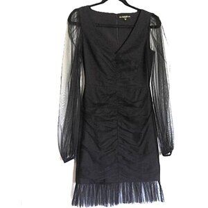 Guess Los Angeles Black Dress V-Neck Whimsigoth Dark Fairy Party Mesh Sz XS